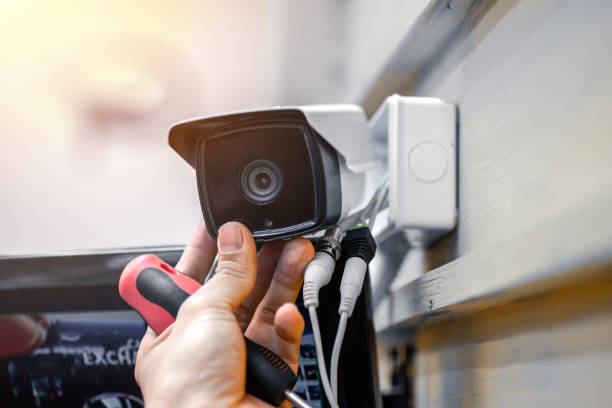 Home security system installation with cameras and sensors
